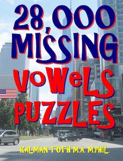 Front cover_28,000 Missing Vowels Puzzles