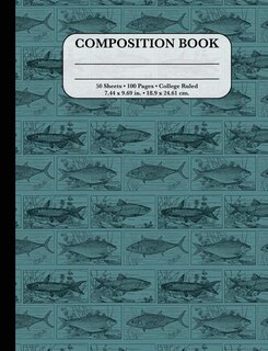 Composition Notebook: College Ruled - Vintage Blue Fish: Great Composition Book For School
