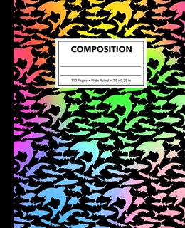 Composition: Rainbow Colors Shark Composition Notebook For Kids, Cool Marble Sharks Pattern For Boys, Wide Ruled