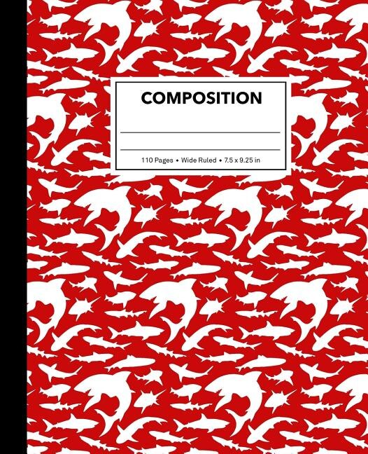 Composition: Red Shark Composition Notebook For Kids, Cool Marble Sharks Pattern For Boys, Wide Ruled Book 7.5 X