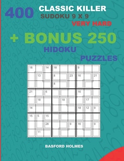 Front cover_400 classic Killer sudoku 9 x 9 VERY HARD + BONUS 250 Hidoku puzzles