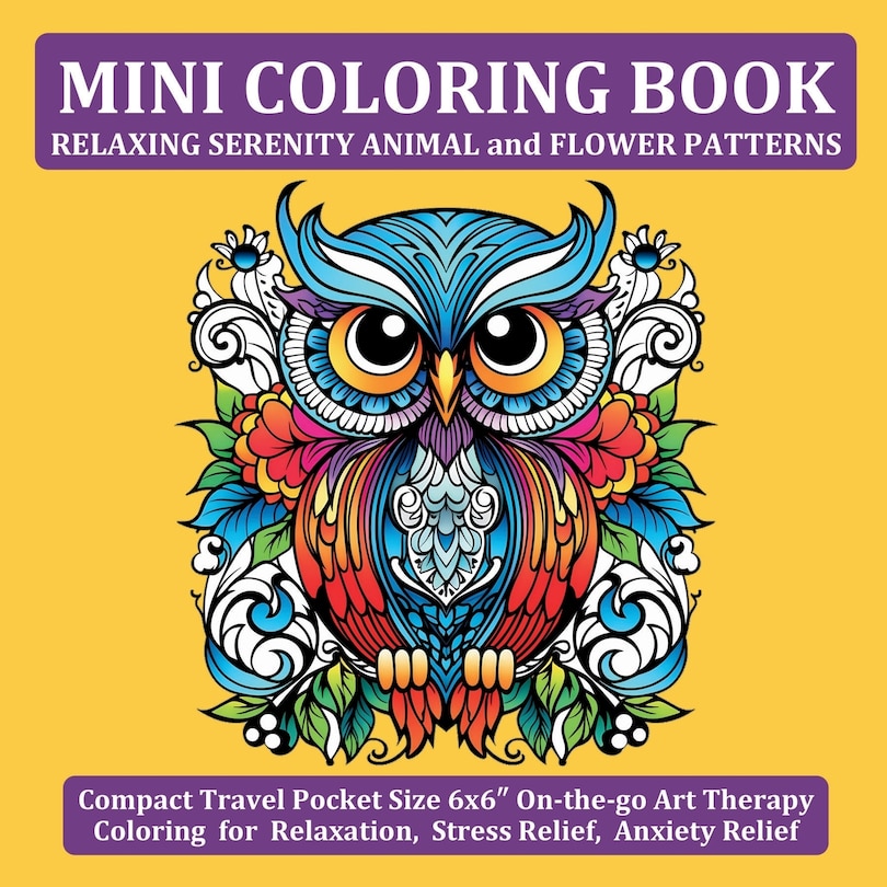 Front cover_Mini Coloring Book Relaxing Serenity Animal and Flower Patterns
