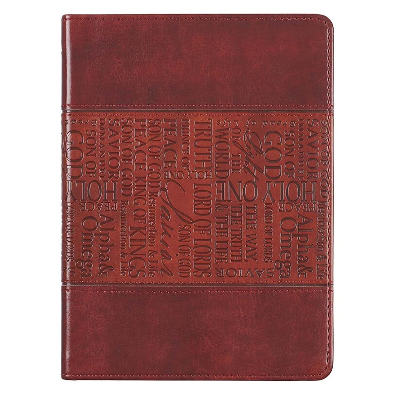 Christian Art Gifts Classic Handy-sized Journal Names of Jesus Inspirational Scripture Notebook w/Ribbon, Faux Leather Flexcover 240 Ruled Pages, 5.7 x 7, Two-tone Brown
