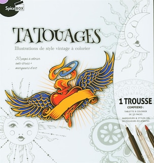Couverture_Tatouages : Illustrations de style vintage à colorier