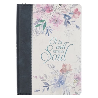 Front cover_Journal Classic Zip Blue/White Floral Printed It is Well with My Soul
