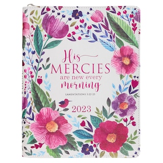 Front cover_Christian Art Gifts 2023 18-Month Planner for Women | His Mercies Are New Every Morning - Lamentations 3:22-23 Inspirational Bible Verse