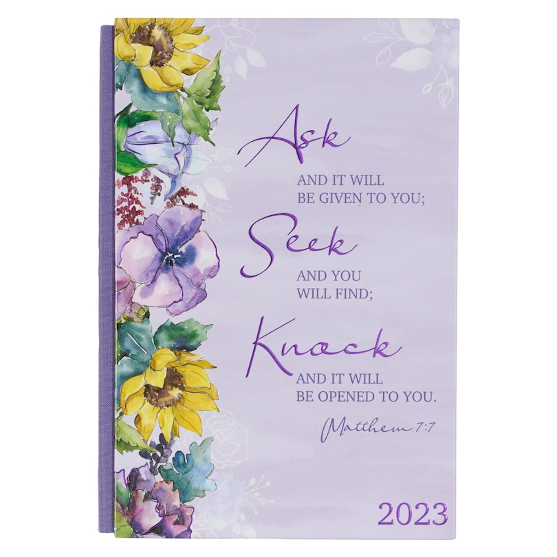 Couverture_Christian Art Gifts 2023 12-Month Hardcover Planner for Women | Ask, Seek, Knock - Matthew 7:7 Inspirational Bible Verse
