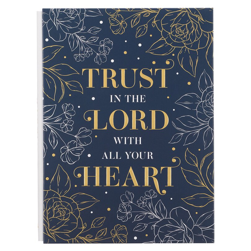 Christian Art Gifts XL Trust in the Lord with All Your Heart Proverbs 3:5 Bible Verse Inspirational Scripture Embossed Notebook, Navy w/Gold Foil, Quarter Bound, Linen Spine