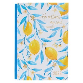 Front cover_Christian Art Gifts 2023 12-Month Hardcover Planner for Women | He Restores My Soul - Psalm 23:3 Inspirational Bible Verse