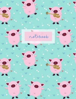 Notebook: Lined A4 Notebook - Cute Dancing Pig + Ukulele Print