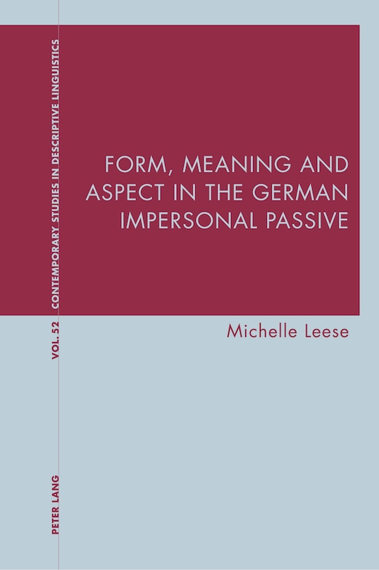 Front cover_Form, Meaning and Aspect in the German Impersonal Passive