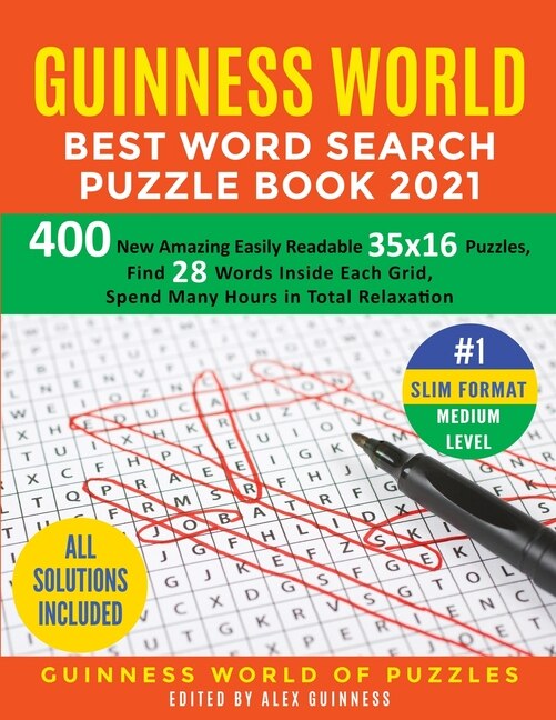 Couverture_Guinness World Best Word Search Puzzle Book 2021 #1 Slim Format Medium Level