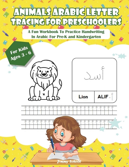 Front cover_Animals Arabic Letters Tracing Handwriting Workbook For Kids