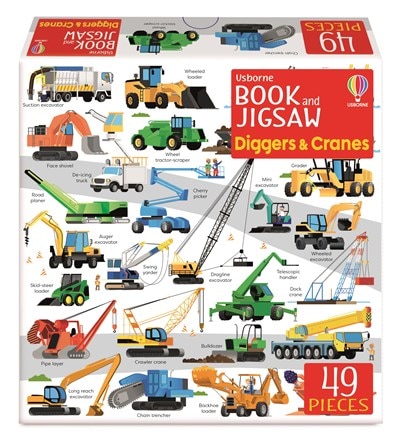 Front cover_Usborne Book and Jigsaw: Diggers and Cranes