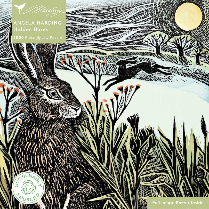 Front cover_Adult Sustainable Jigsaw Puzzle Angela Harding: Hidden Hares