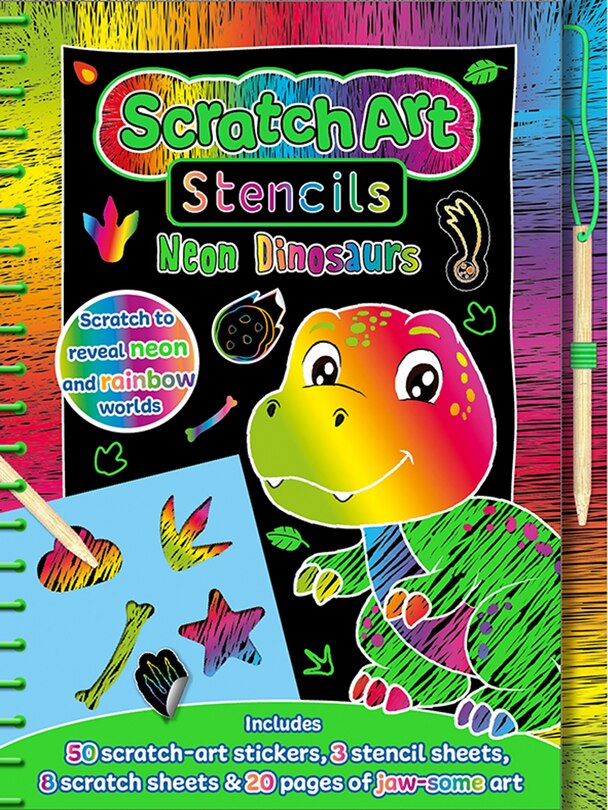 Couverture_SCRATCH ART STENCILS NEON DINOSAURS