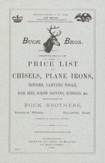 Front cover_Buck Brothers Price List of Chisels, Plane Irons, Gouges, Carving Tools, Nail Sets, Screw Drivers, Handles, & c.