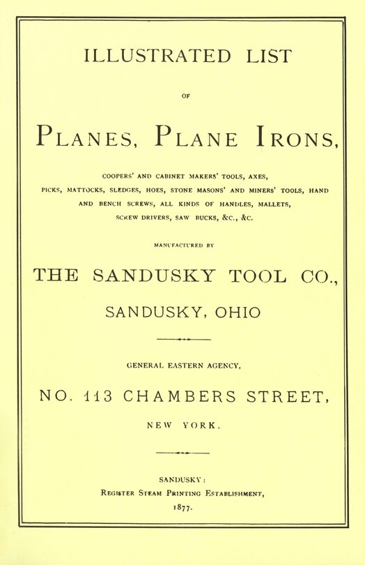Front cover_Sandusky Tool Co. 1877 Catalog