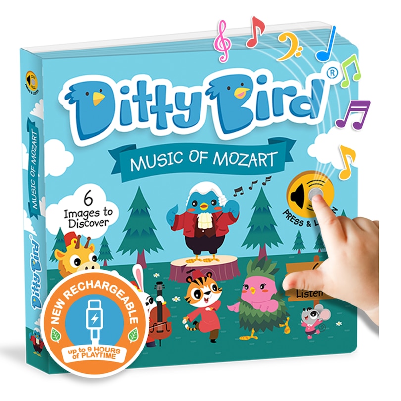 Front cover_Ditty Bird | Music of Mozart | Interactive Classical Music Sound Book for toddlers 1- 3 | Musical books for 1 year old