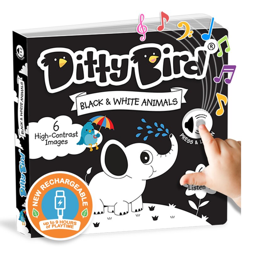 Front cover_Ditty Bird | Interactive Sensory White and Black Sound book for babies 6 - 18 months | Infant books for Tummy time