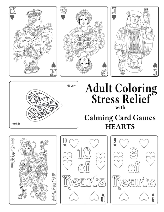 Adult Coloring Stress Relief with Calming Card Games: Hearts