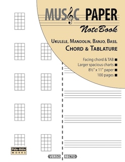 Couverture_MUSIC PAPER NoteBook - Ukulele, Mandolin, Banjo, Bass, Chord & Tablature