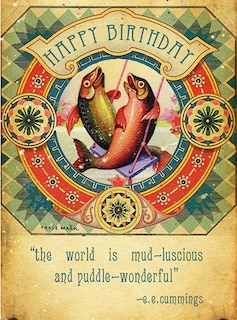 Birthday Fishes - Greeting Cards, pkg of 6: Greeting: Happy Birthday - the world is mud-luscious and puddle-wonderful! (blank inside)