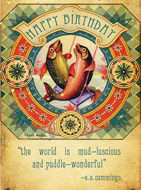 Birthday Fishes - Greeting Cards, pkg of 6: Greeting: Happy Birthday - the world is mud-luscious and puddle-wonderful! (blank inside)