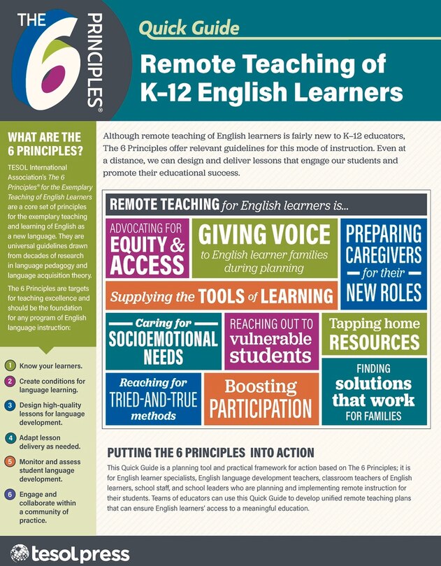 Front cover_The 6 Principles Quick Guide: Remote Teaching of K–12 English Learners (Pack of 25)