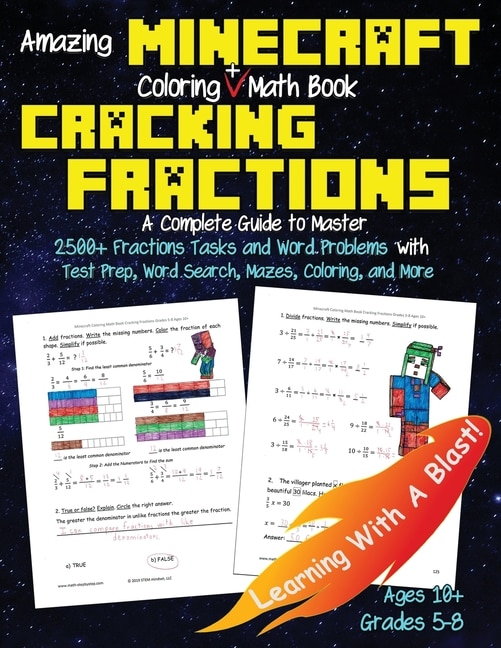 Minecraft Coloring Math Book Cracking Fractions Grades 5-8 Ages 10+: A Complete Guide To Master Fractions And Word Problems With Test Prep, Word Search, Mazes, Coloring