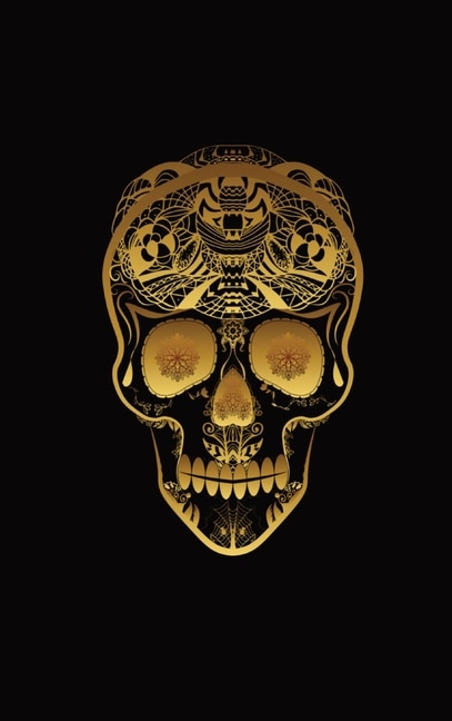 Front cover_Glowing Golden Sugar Skeleton Skull Diary, Journal, and/or Notebook