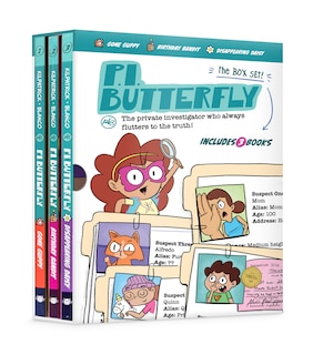 Couverture_P.I. Butterfly Box Set (Gone Guppy, Birthday Bandit, Disappearing Daisy) for Curious Kids Ages 6–11, Interactive Kids Mystery Early Graphic Novel Gift Box Set