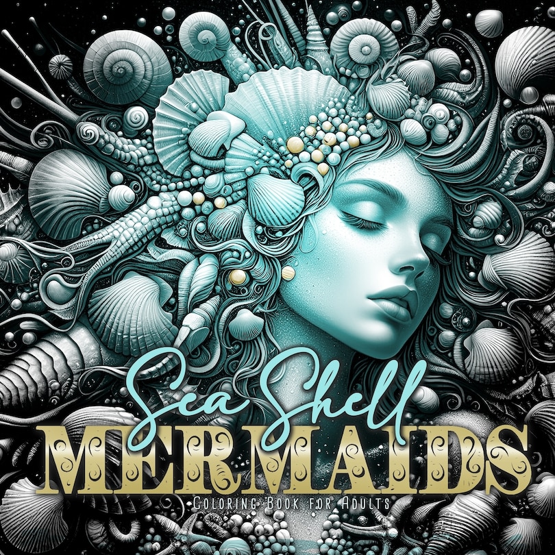 Front cover_Sea Shell Mermaids Coloring Book for Adults