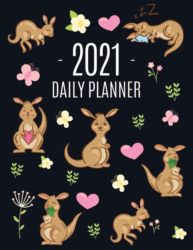 Kangaroo Daily Planner 2021: Cute Animal Calendar Scheduler For Girls - Pretty & Large Weekly Agenda With Australian Outback Ani