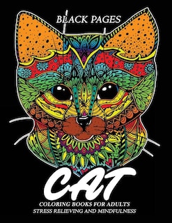 Cat Coloring Book for Adults Black Pages: Stress Relieving and Mindfulness, Cute Cat in Doodles Art to Color