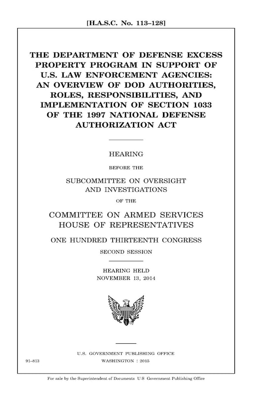 Couverture_The Department of Defense excess property program in support of U.S. law enforcement agencies