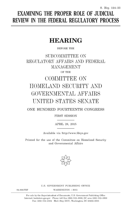 Front cover_Examining the proper role of judicial review in the federal regulatory process