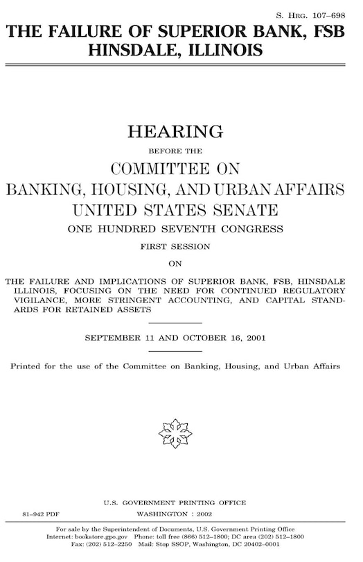 Couverture_The failure of Superior Bank, FSB, Hinsdale, Illinois