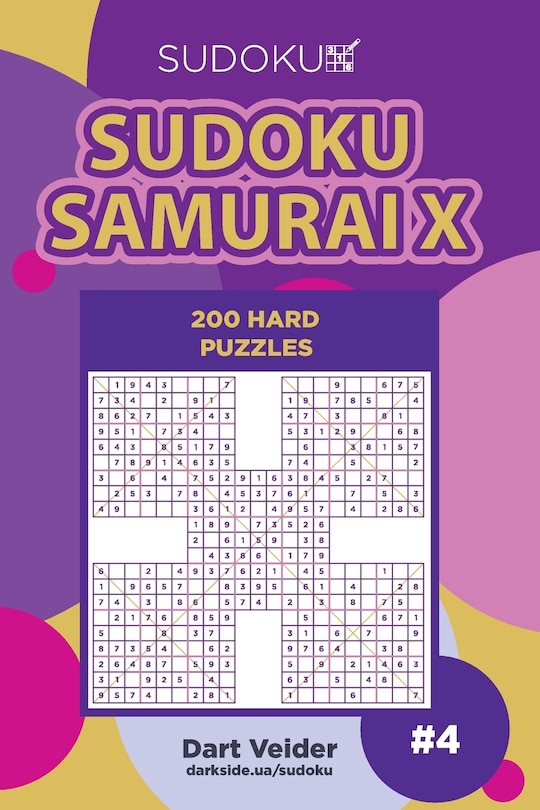 Couverture_Sudoku Samurai X - 200 Hard Puzzles (Volume 4)