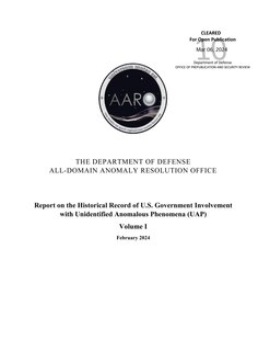 Couverture_Report on the Historical Record of U.S. Government Involvement with Unidentified Anomalous Phenomena (UAP), Volume I (February 2024)