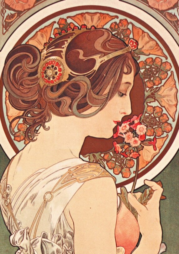 Couverture_Carnet Blanc, Affiche Mucha, La Primevère