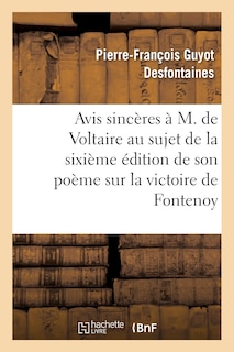 Couverture_Avis Sincères À M. de Voltaire Au Sujet de la 6ème Édition de Son Poème Sur La Victoire de Fontenoy