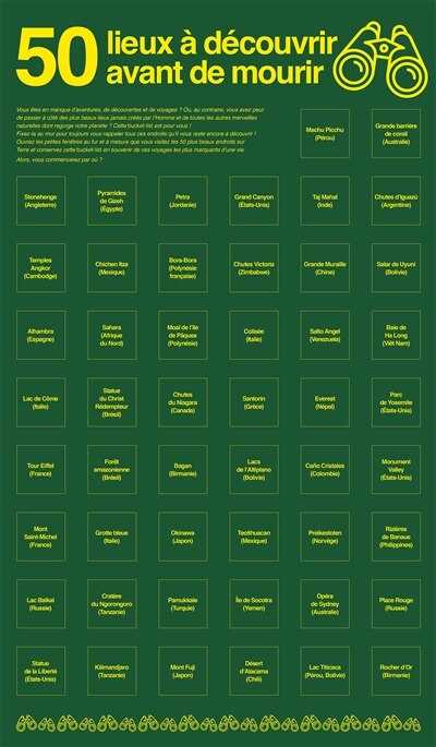 Poster bucket list 50 lieux a decouvrir