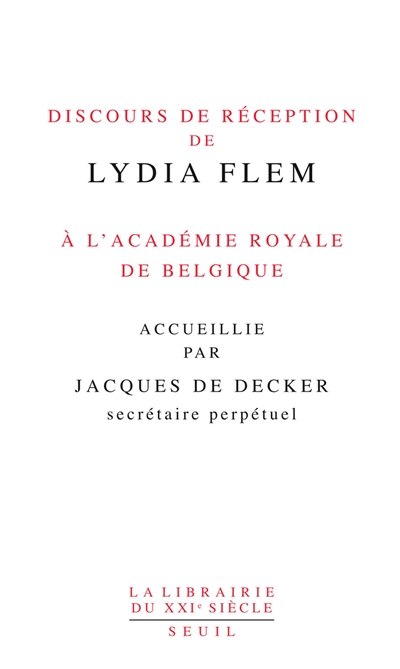 Front cover_Discours de réception de Lydia Flem à l'Académie royale de Belgique