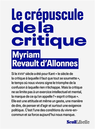 Front cover_LE CREPUSCULE DE LA CRITIQUE
