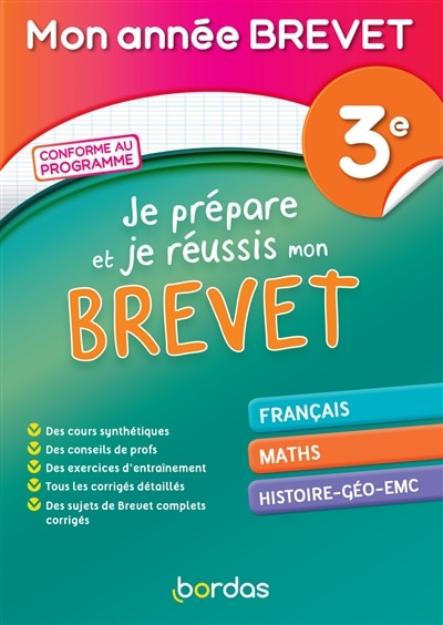 Front cover_Je prépare et je réussis mon brevet 3e : français, maths, histoire géo, EMC
