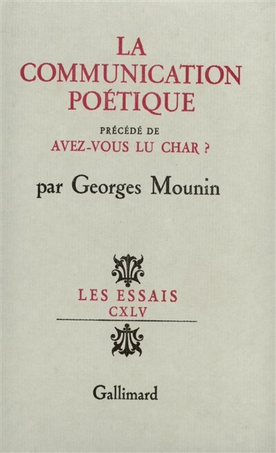 Front cover_La communication poétique ; Avez-vous lu Char ?
