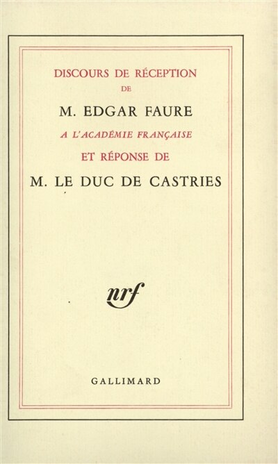 Couverture_Discours de réception à l'Académie Française ; La Réponse de M. le duc de Castries