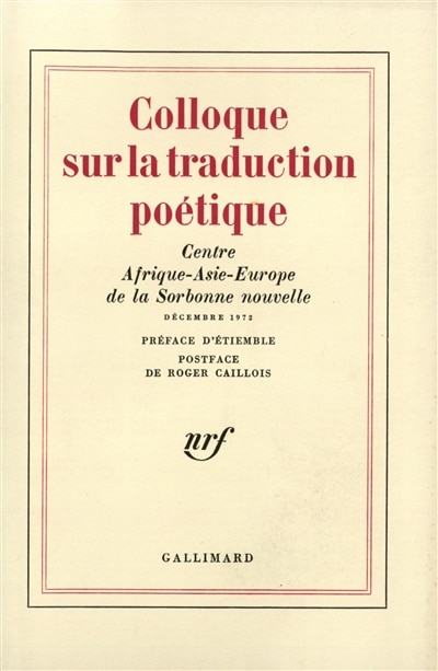 Couverture_Colloque sur la traduction poétique : décembre 1972