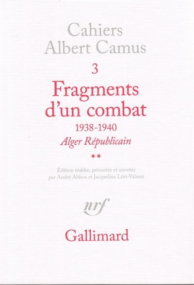 Couverture_Fragments d'un combat : 1938-1940, Alger républicain, Vol. 2